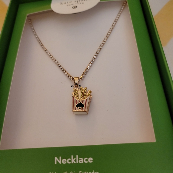 Kate Spade x Target French Fries Charm Gold Glass Stone Tennis Necklace. NWT. - Picture 2 of 4